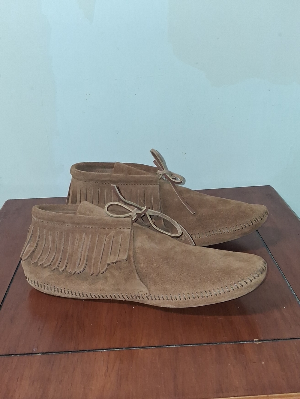 Minnetonka Brown Suede Fringe Moccasin Slip-On